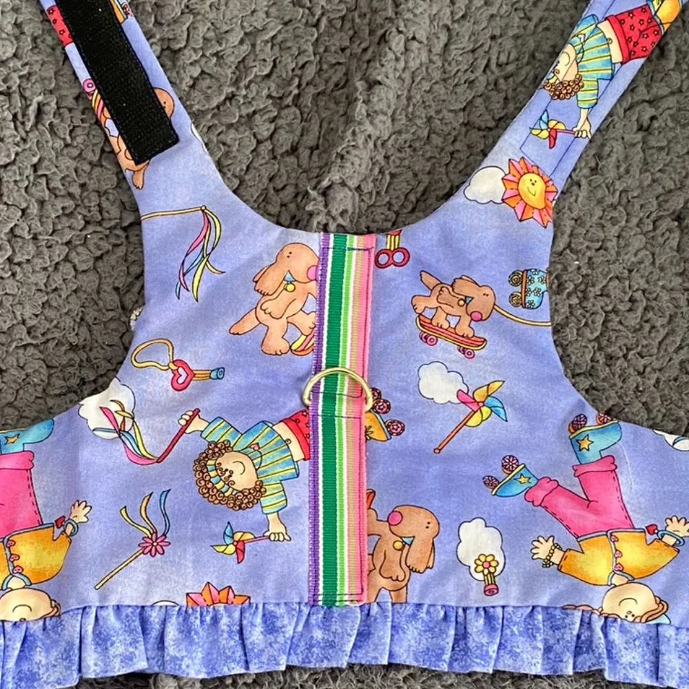 NEW- PURPLE with ruffle harness - handmade